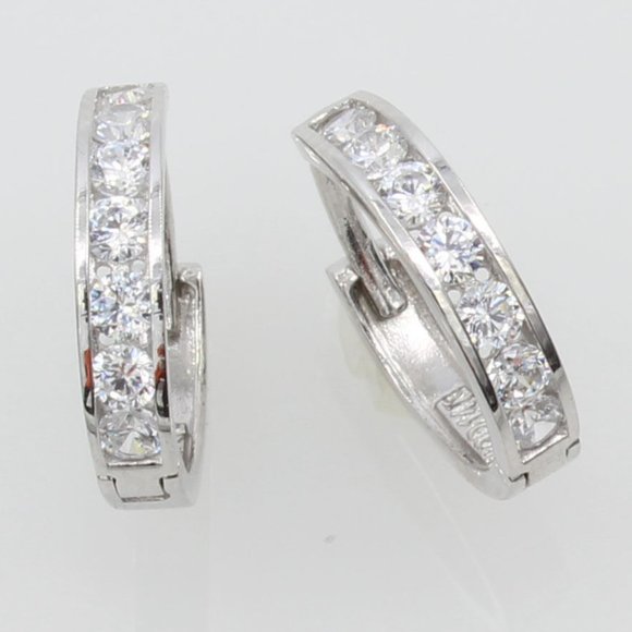 14K Real White Gold 2mm Width 7 stone earrings
